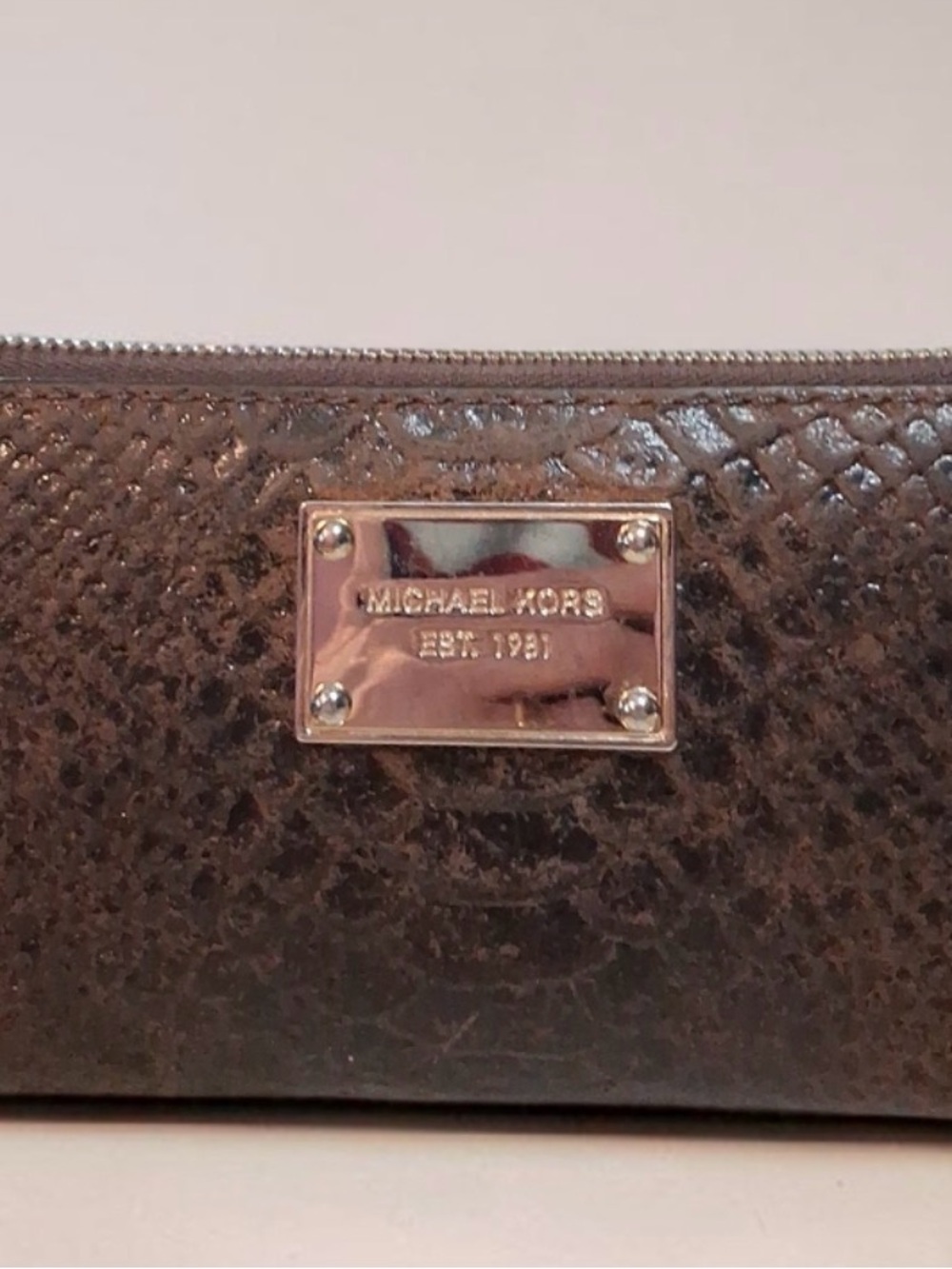 Michael Kors Est. 1981 brown snakeskin embossed leather zip-around wallet